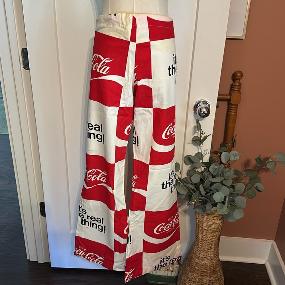 Vintage 1970’s women’s 100% cotton S Coca-Cola flare drawstring red white pants - Picture 9 of 16